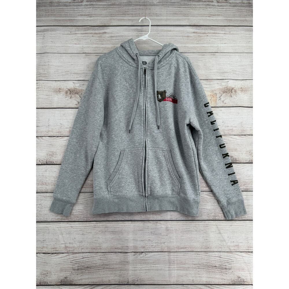 Sun Diego California Bear Logo Full Zip Hoodie‎ Sweatshirt Mens Medium Gray